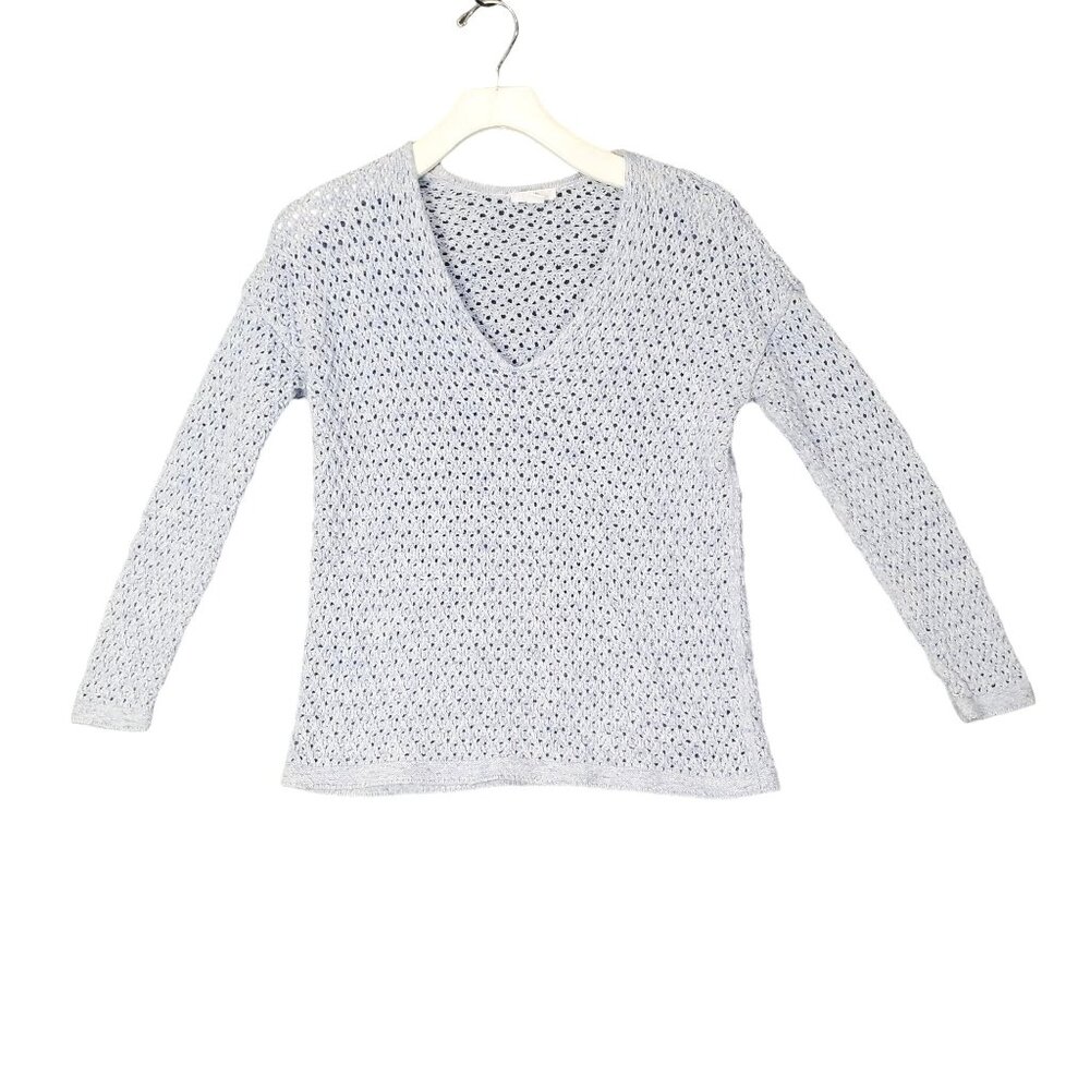 J. JILL Womens Sweater XSP Knit V-Neck Long Sleeves Cotton Blue Coastal Beach‎